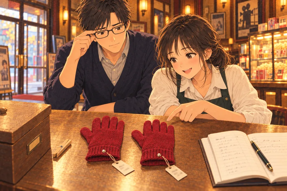 赤い手袋が、二つとも右のイメージ