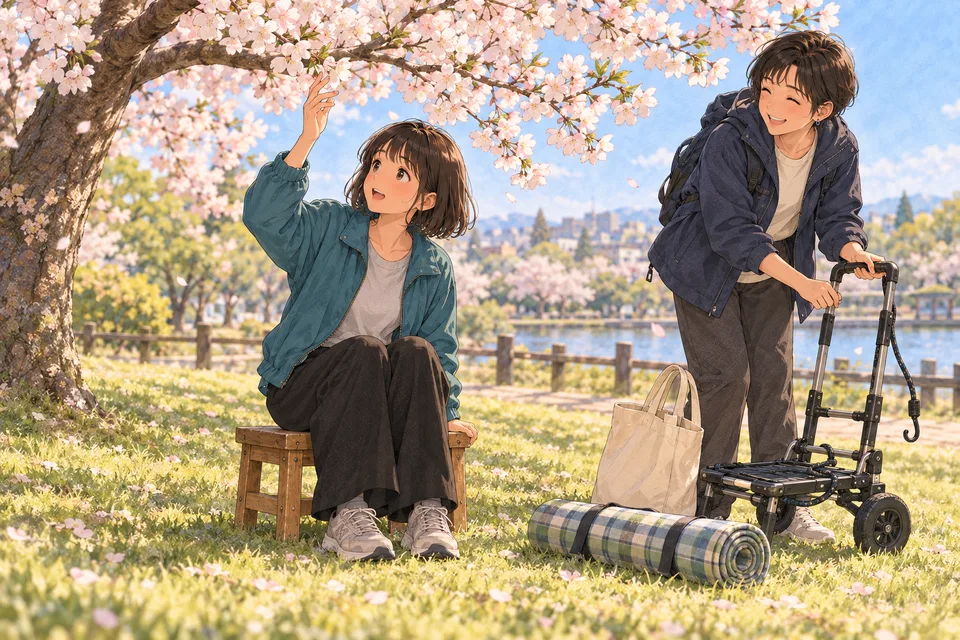 お花見は、座ってからのイメージ