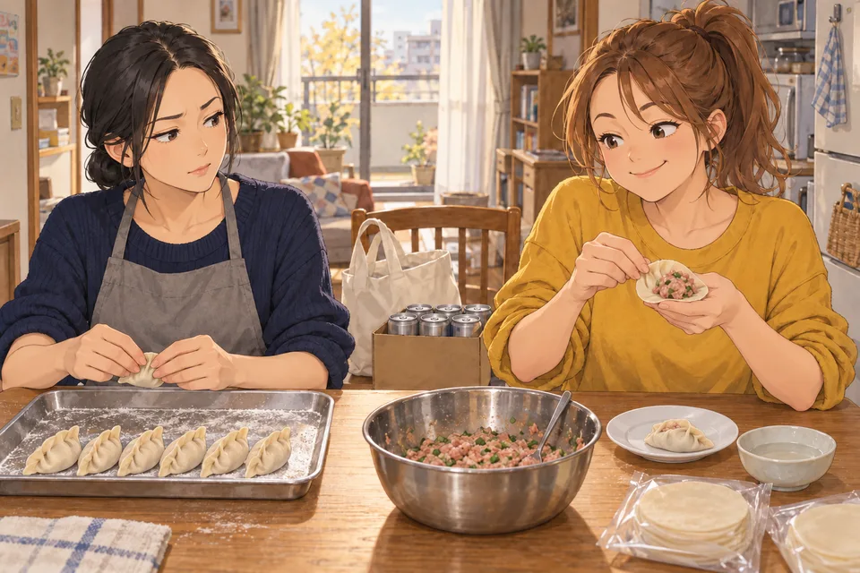 妹の餃子は、口が開くのイメージ